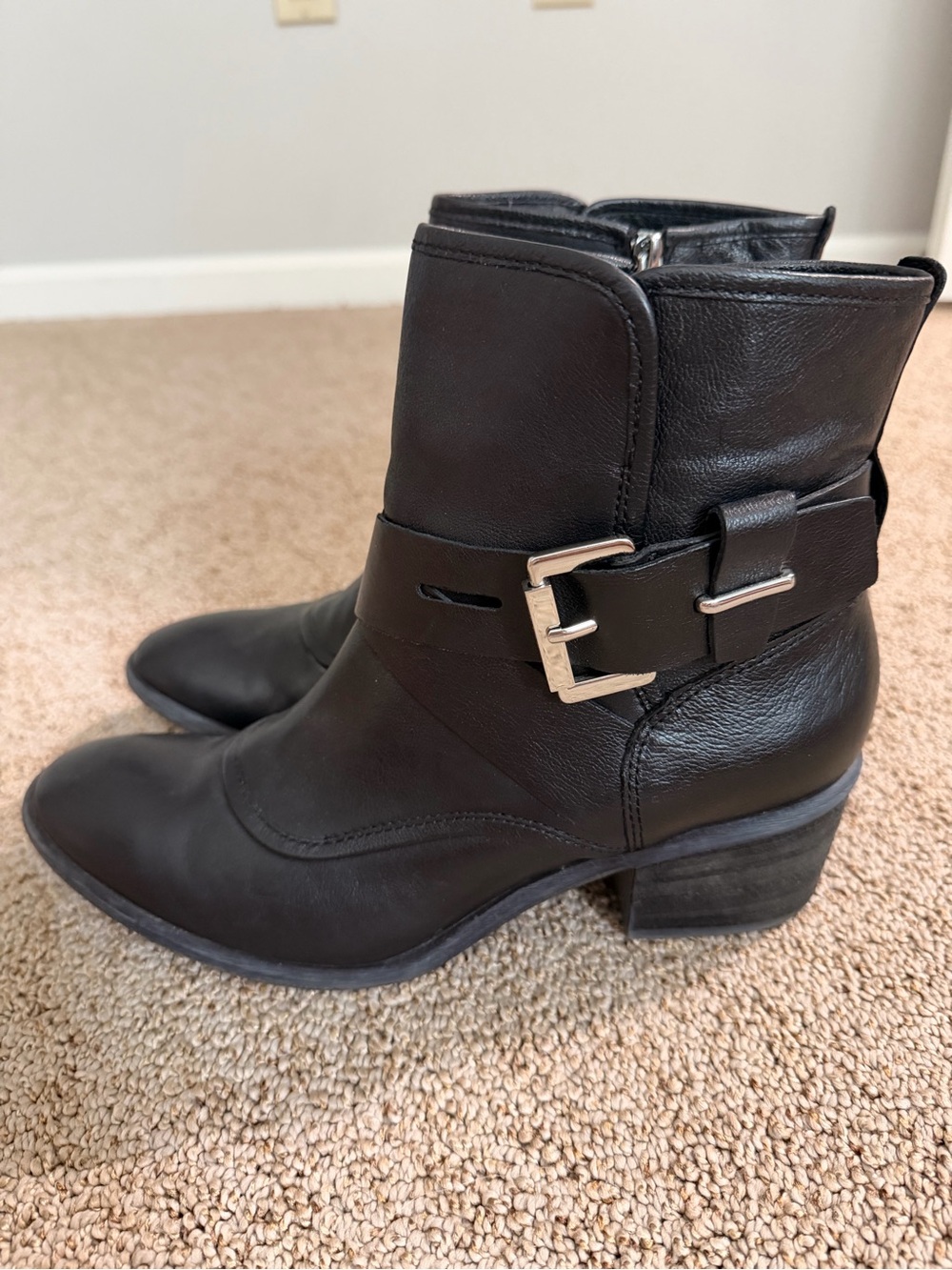 Donald J. Pliner Black Leather Buckle Ankle Boots